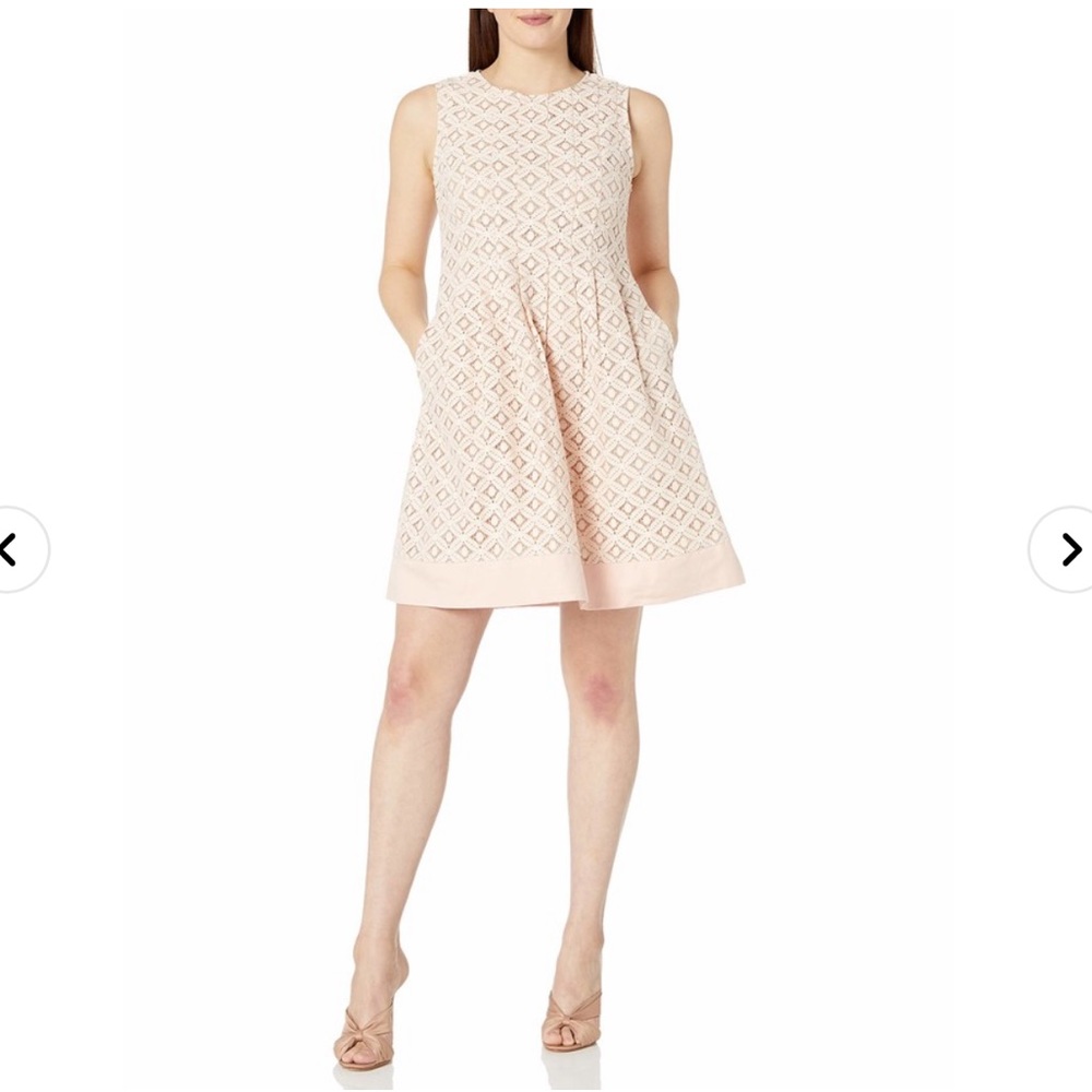 ELIZA J Pink Lace Pintuck Fit & Flare Mini Dress